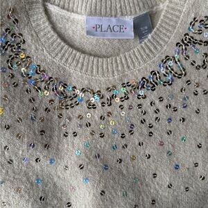 PLACE Girls Cream Sweater Dress with Sequin Details